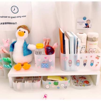 Hộp đựng đồ trang điểm, hộp nhựa đựng mỹ phẩm để bàn tiện lợi phong cách Hàn Quốc nhựa dày dặn màu trong mờ