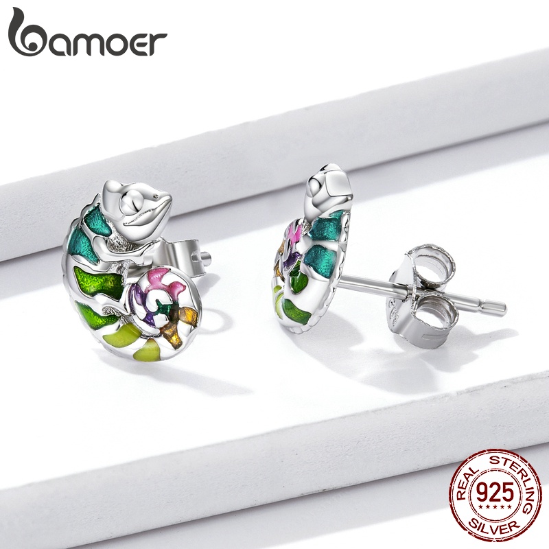 Đôi bông tai BAMOER bse587 bằng bạc 925 hình tắc kè hoa thời trang cho nữ