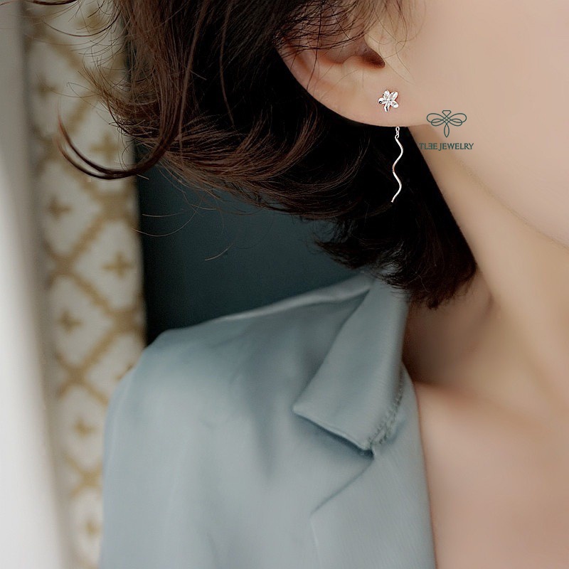 Khuyên tai bạc TLEE Hoa sứ dáng tua dài nữ tính TleeJewelry B0174