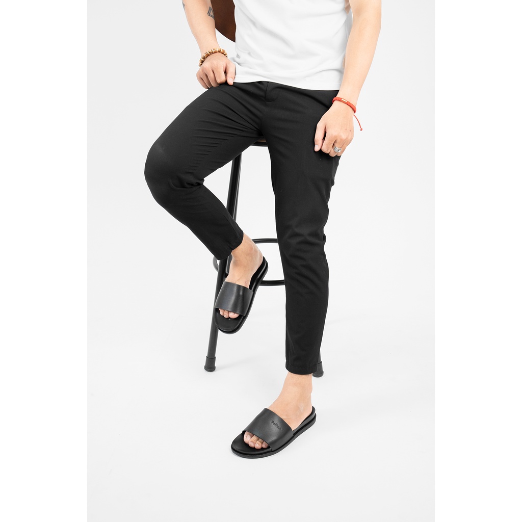 Dép nam quai ngang slipper Pathon quai Microfiber và đế 2 lớp màu đen quai đen SD18