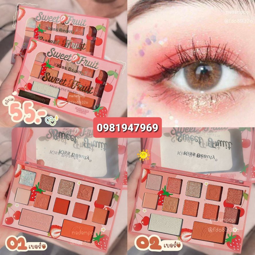 Phấn mắt Sweet Fruit Kiss Beauty kèm bắt sáng và má hồng