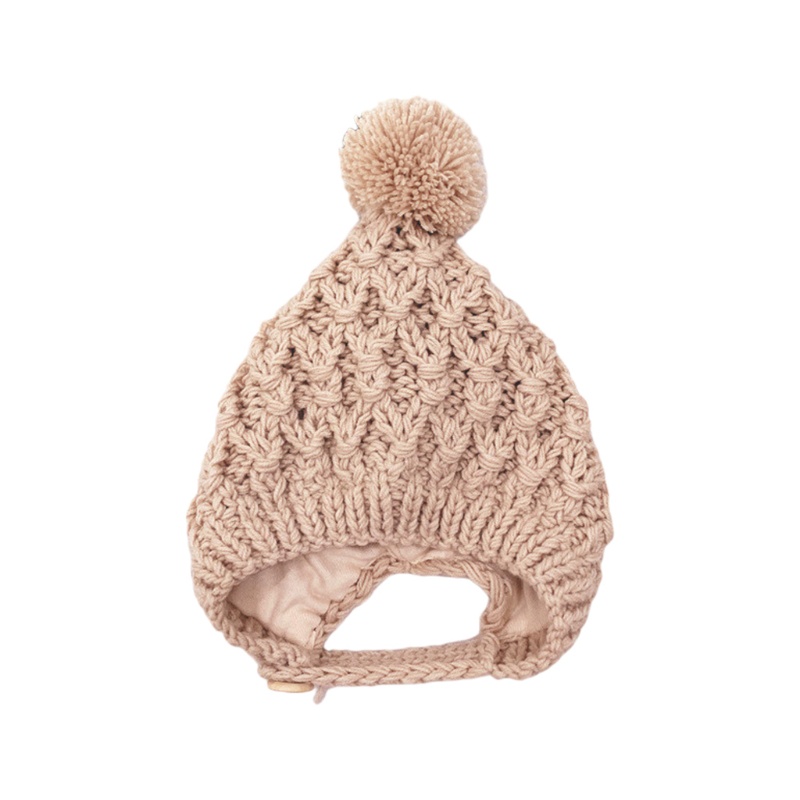 Mũ Beanie Dệt Kim Bảo Vệ Tai Phối Bóng Lông Màu Trơn Giữ Ấm Mùa Đông Dành Cho Bé Trai Gái