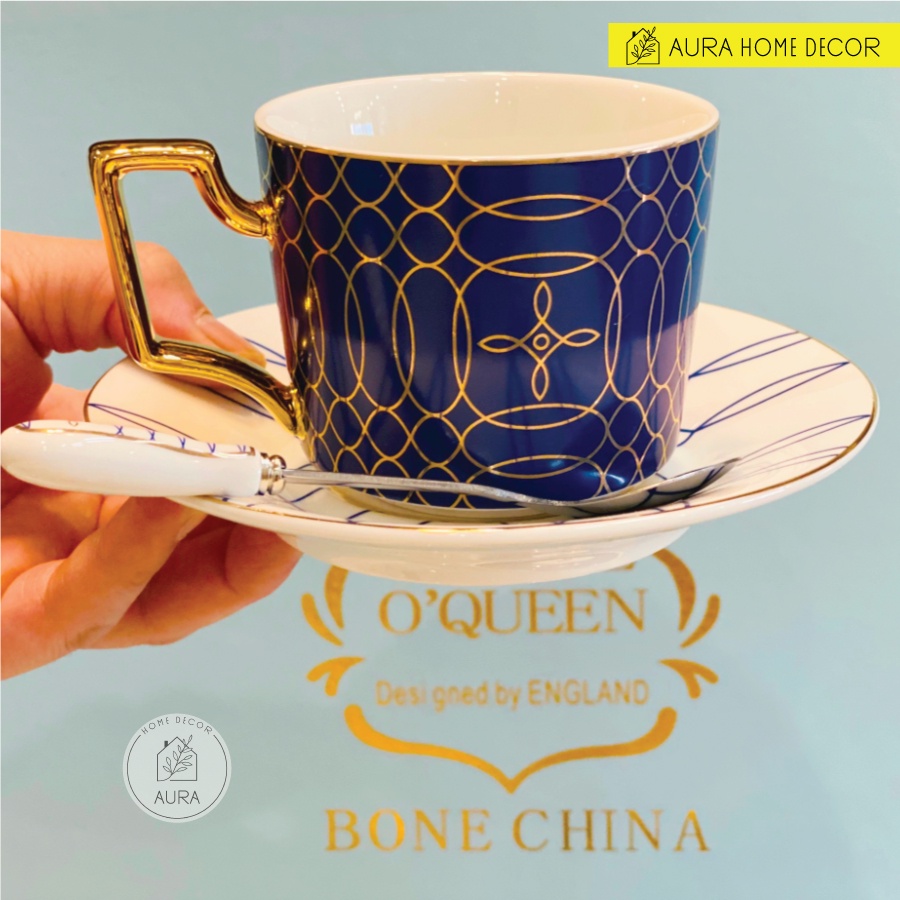 [ẢNH THẬT] Bộ ấm trà kim cương xanh 21 món Bone China dát v.àng 24K - Chất liệu cao cấp sang trọng bậc nhất