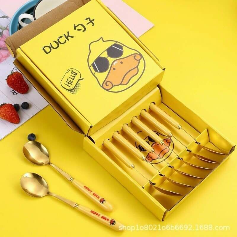 SÉT 6 THÌA HÌNH VỊT VÀNG INOX DỄ THƯƠNG