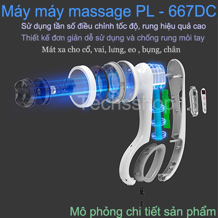 Máy Massage Cầm Tay Không Dây Puli PL-667DC Sử Dụng Pin Sạc Với 8 Đầu Mát Xa Hiệu Quả