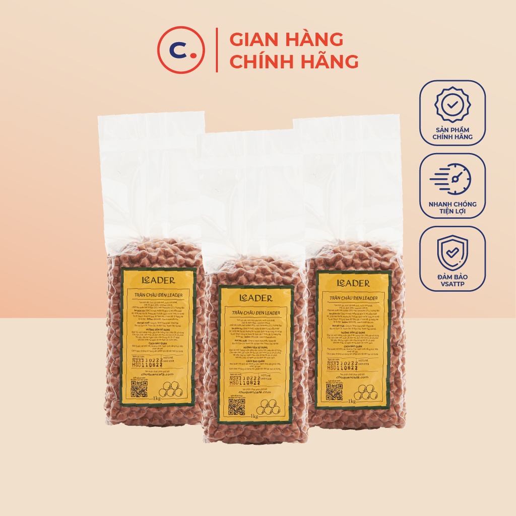 Trân Châu Đen Cao Cấp Leader túi 1kg - Topping pha chế đồ uống Việt Nam - Cam kết 100% chính hãng