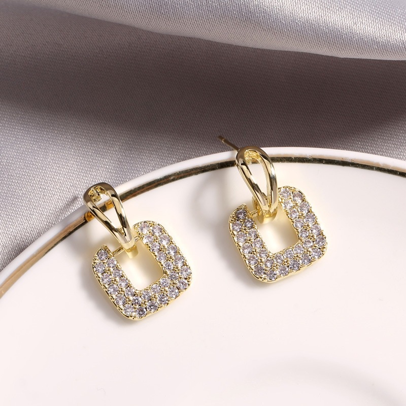 Bông tai nữ đính đá 925 Eleanor Accessories hình vuông khuyên tròng phụ kiện trang sức nhỏ xinh