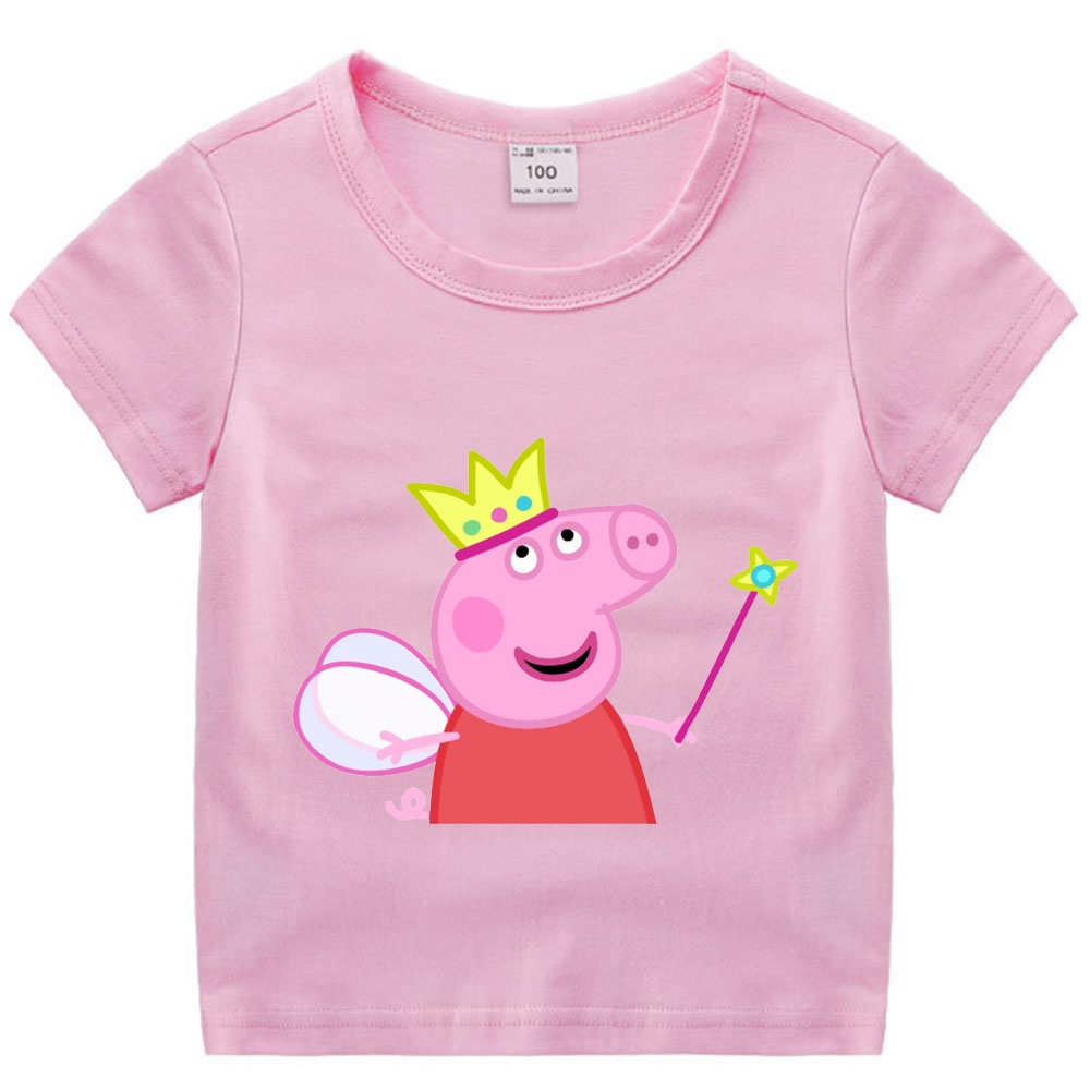 Áo Thun Cotton Tay Ngắn In Hình Heo Peppa Dễ Thương Thời Trang Mùa Hè Cho Bé Gái