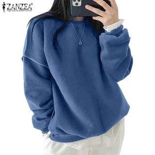Áo Sweatshirt ZANZEA cổ tròn dài tay màu trơn thời trang đơn giản cho nữ