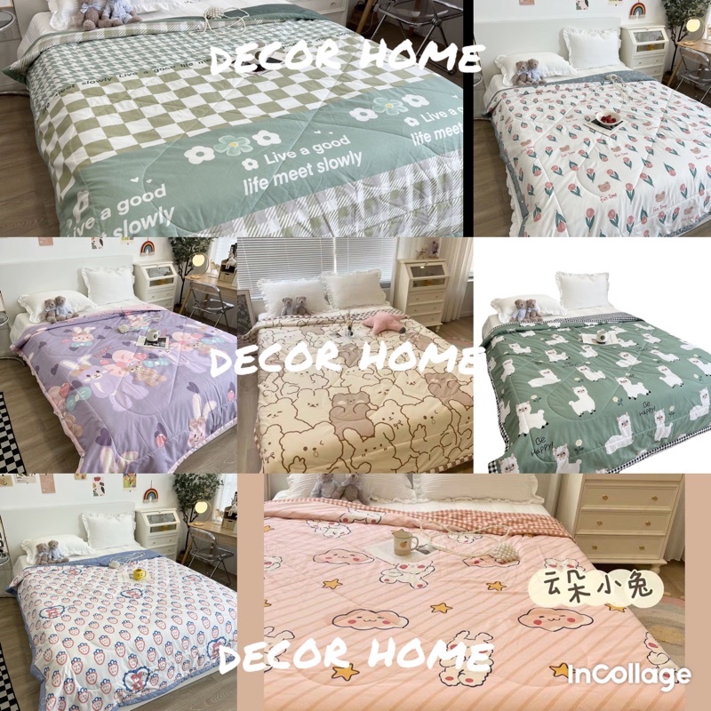 Chăn hè Cotton Đũi trần bông mỏng nhẹ Decor Home hoạ tiết dễ thương 2022