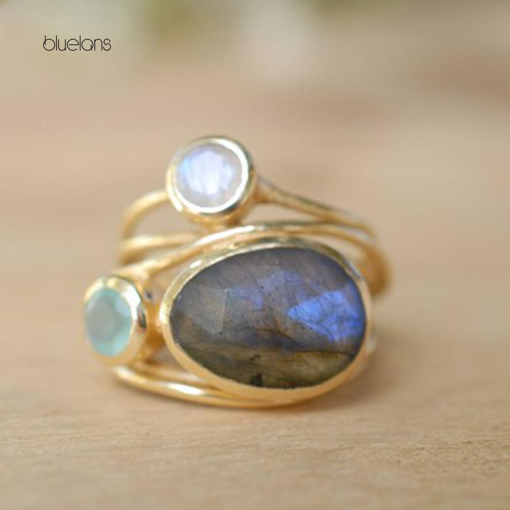 Nhẫn Đính Đá Mặt Trăng Nhân Tạo Thời Trang Cho Nữ