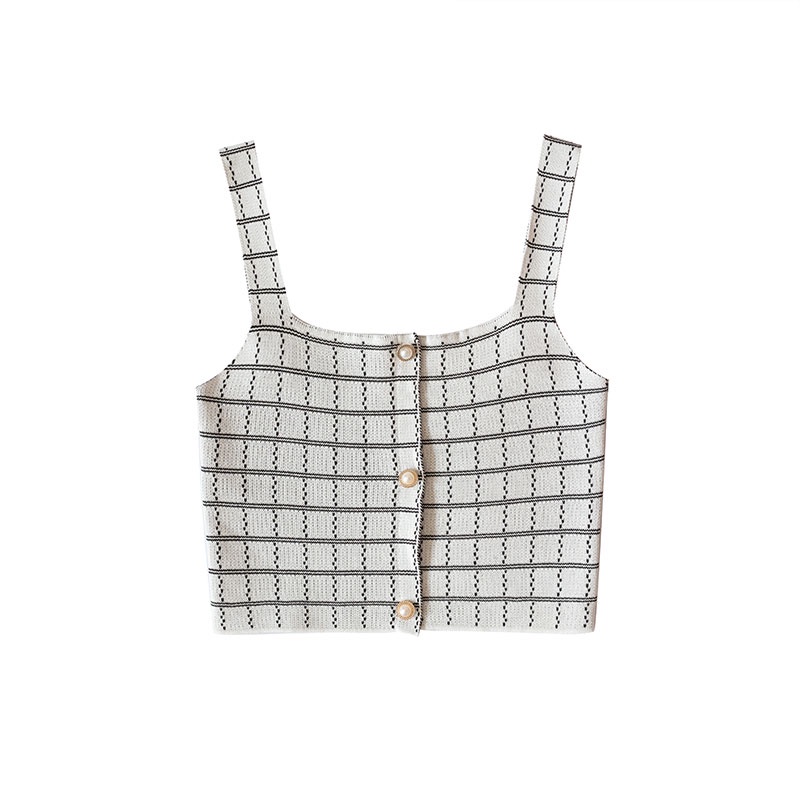 Áo Hai Dây Dáng Ngắn Hở Lưng Họa Tiết Sọc Caro Phong Cách Quyến Rũ