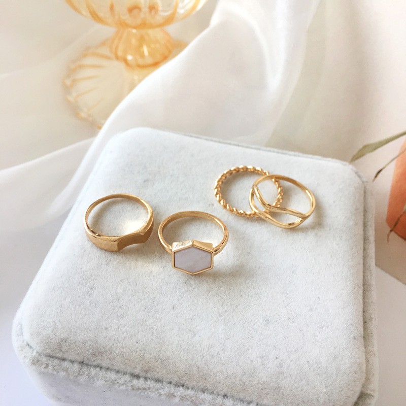 Set 4 nhẫn đeo khớp ngón tay hai lớp thời trang cho nữ