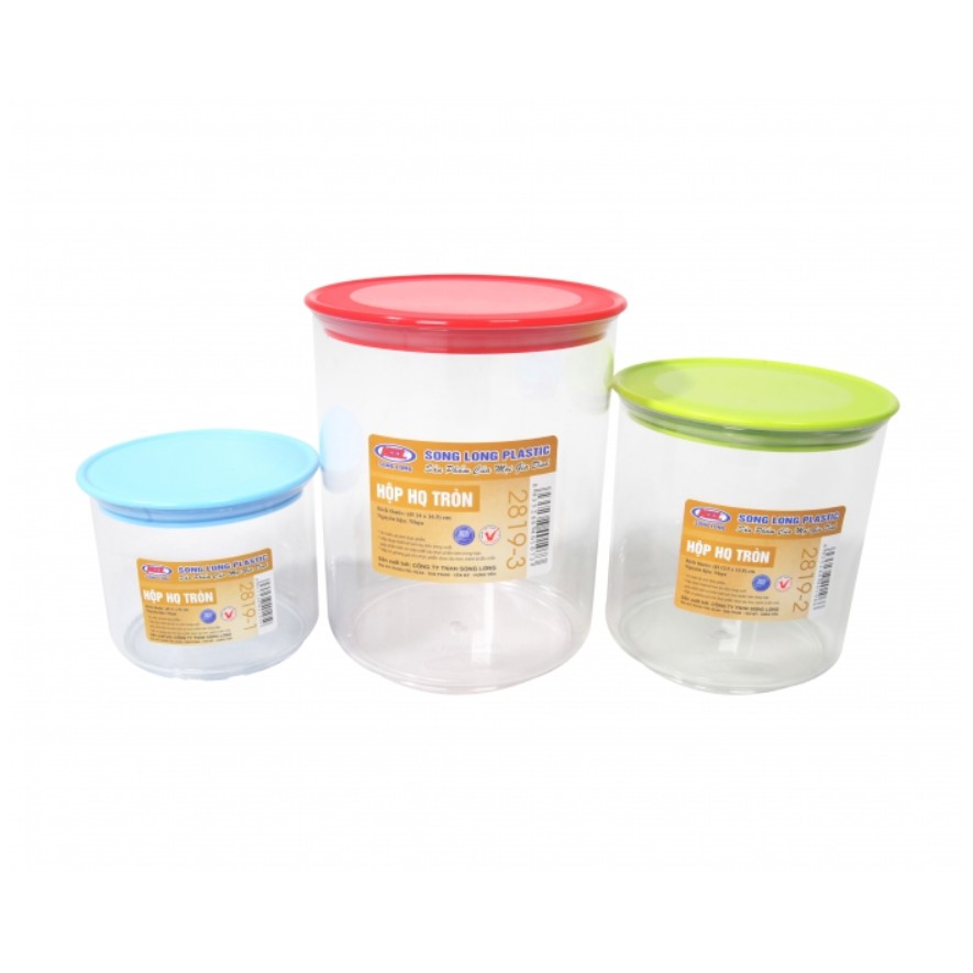 Bộ 3 hộp đựng thực phẩm tròn Hàn Quốc cao cấp có gioăng cao su - nhựa Song Long (190ml, 500ml, 750ml)