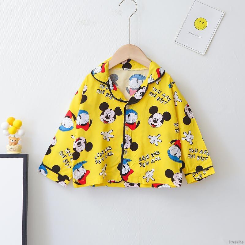 Bộ Pijama Dài Tay In Hình Chuột Mickey Dễ Thương Cho Bé Từ 0-6 Tuổi