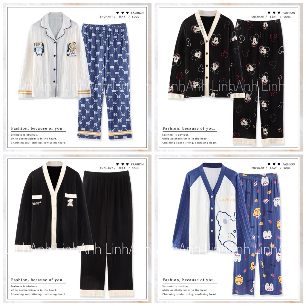 Đồ bộ nữ dài tay dễ thương xinh xắn, Đồ ngủ nữ cotton thun dài tay