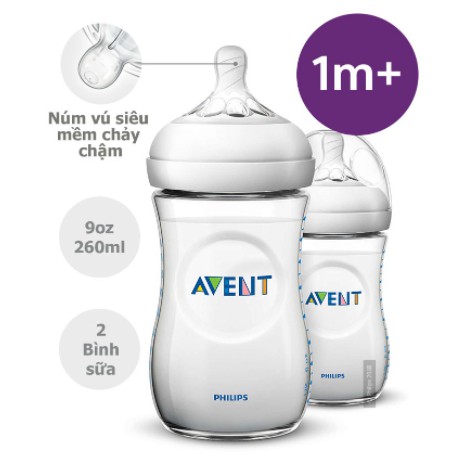 [CHÍNH HÃNG] Bình Sữa Philips Avent Nature Cổ Rộng Cho Bé 125ml/260ml/330ml