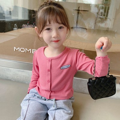 Áo thun tay dài cổ tròn mềm mại thoáng khí màu đỏ hồng cho bé gái