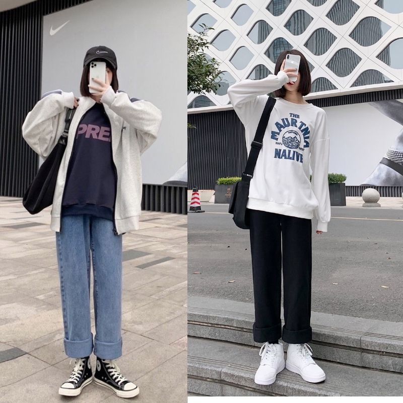 Quần jean ông rộng, quần bò jean nữ ông suông lưng ca Baggy suông cá tính - Q11