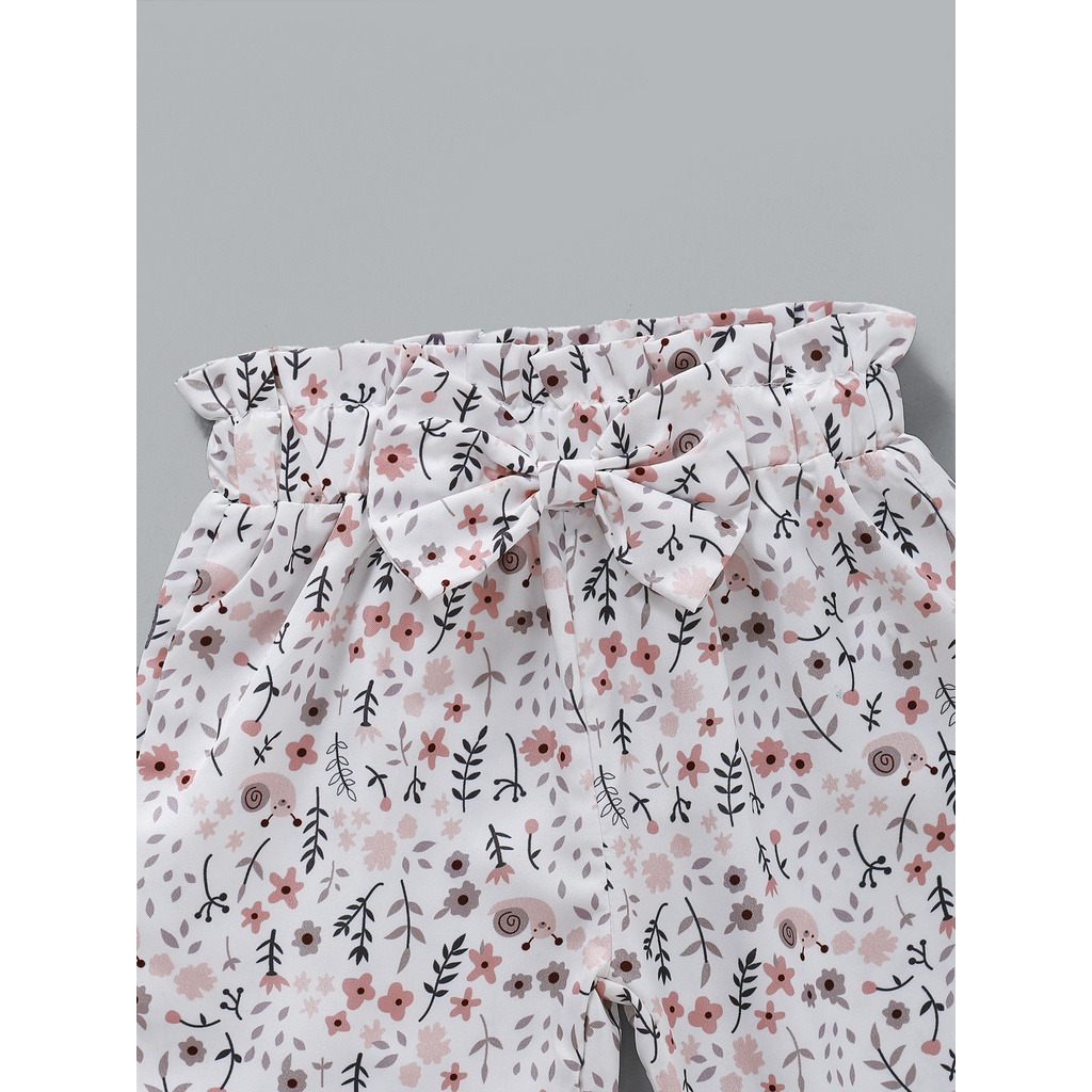 Bộ 2 món Áo liền quần MIKRDOO dài tay hình thỏ và Quần hoa cotton dài dễ thương cho bé gái tập đi