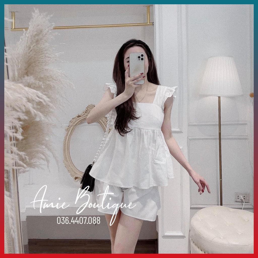 Set Áo Baby Doll Cánh Tiên Phối Chân Váy Set Áo Kiểu Ulzzang Cổ Vuông Đũi Cánh Tiên Điệu Đà Xinh Xắn | BigBuy360 - bigbuy360.vn