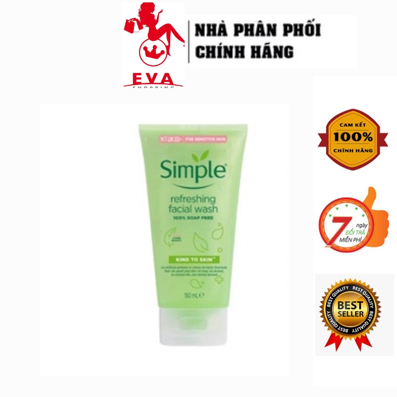 Sữa rửa mặt Simple dịu nhẹ giúp da sạch thoáng, không chứa xà phòng 150ml