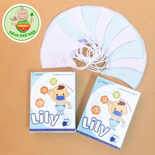 Hộp khẩu trang Lily cho bé 10 cái 5 xanh 5 hồng - Nhà Mỡ Mỡ