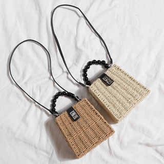 Labonia-Túi Cói Hộp Vuông Phong Cách Tiểu Thư Châu Á