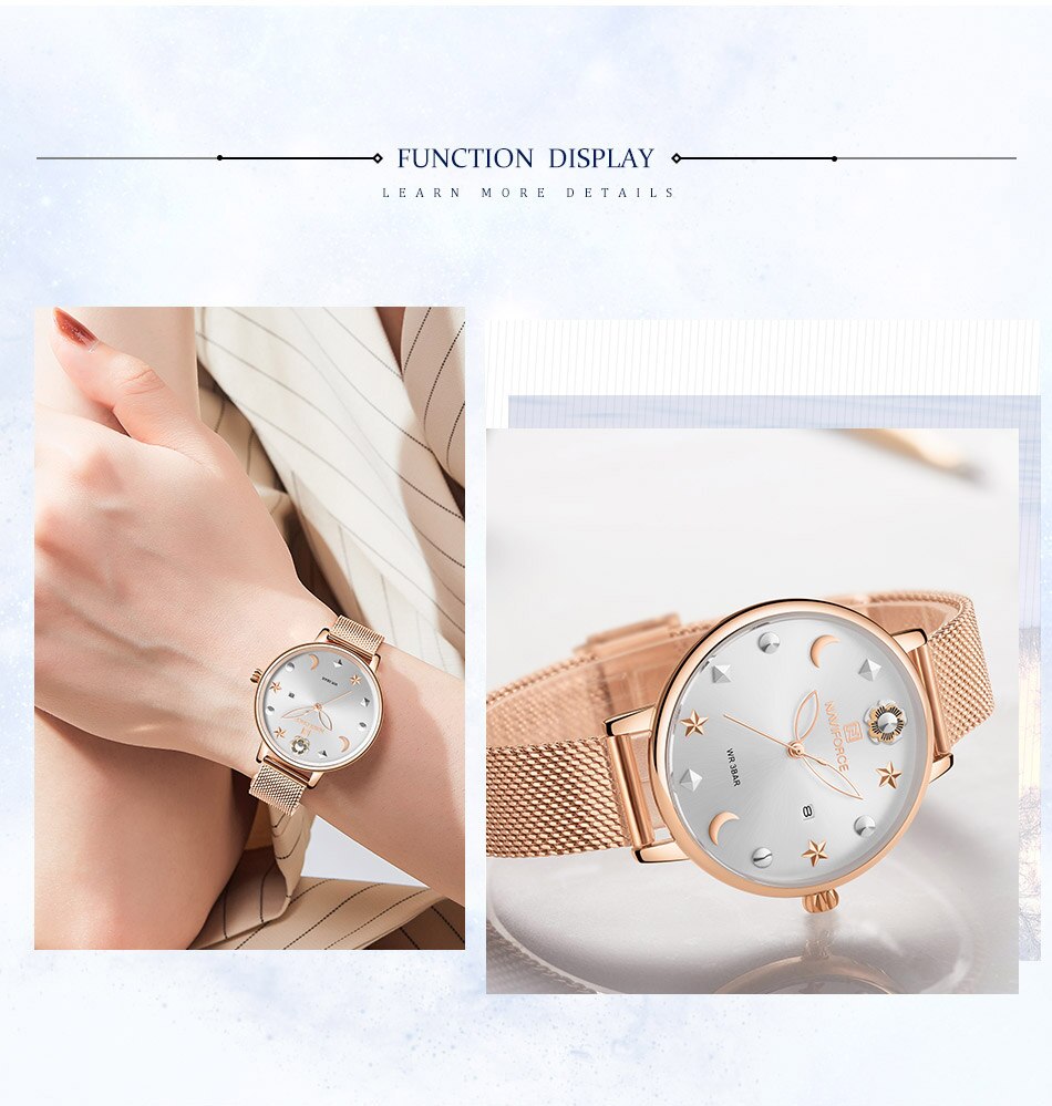 NAVIFORCE NF5009 Women Casual Fashion Mesh Band Analog Quartz Watch