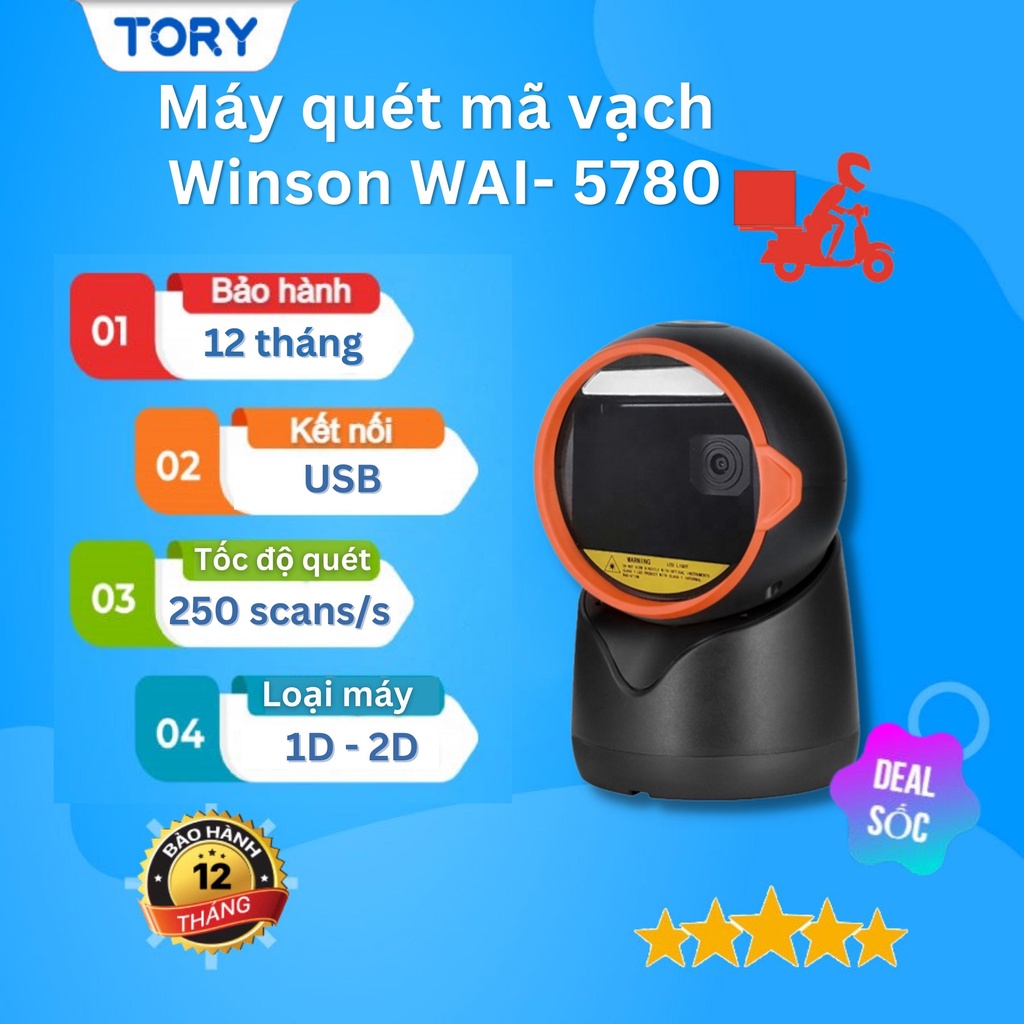 Máy quét mã vạch, đọc mã đơn đa tia Winson . Máy quét tự động để bàn cho shop, siêu thị, quét CCCD