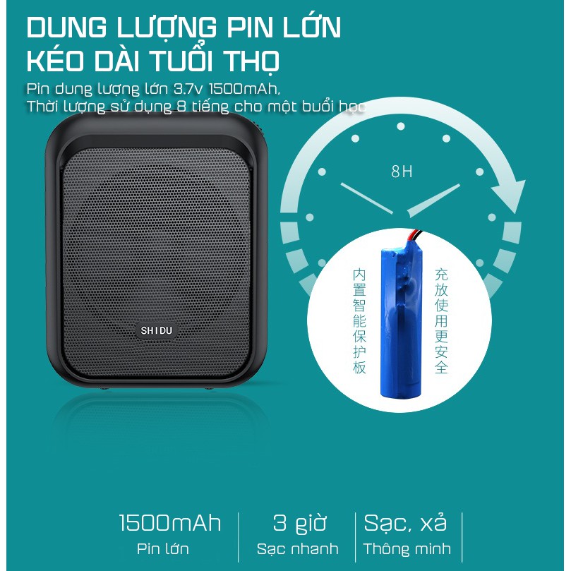 Loa Trợ Giảng Có Dây Hỗ Trợ Nghe Nhạc Bluetooth 5.0 SHIDU SD-M100 - Hàng Chính Hãng