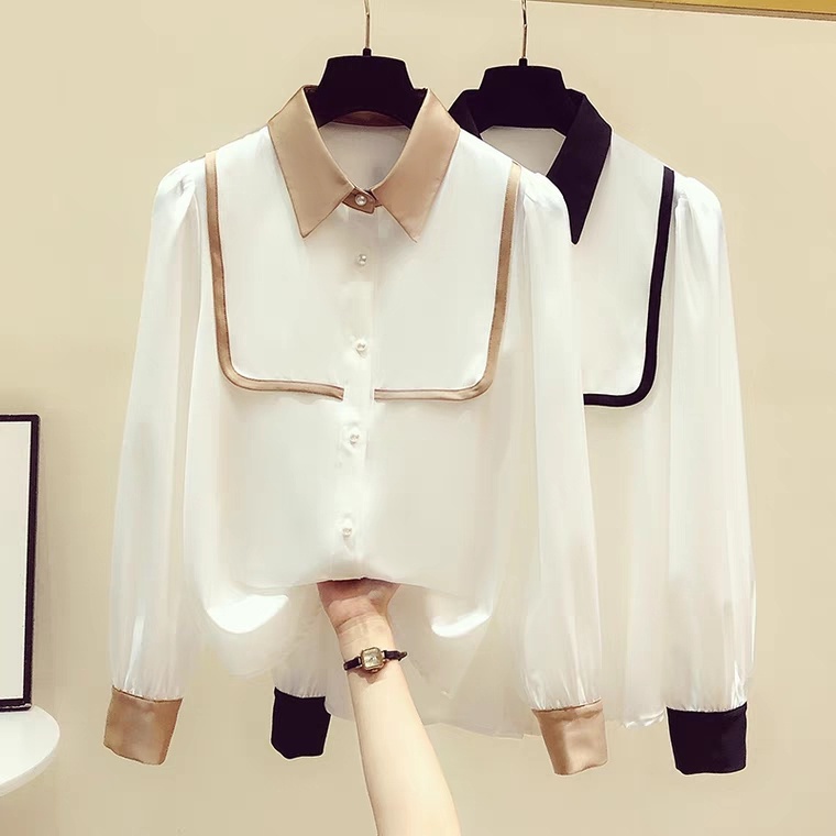 Áo sơ mi lụa phối 2 màu nâu đen