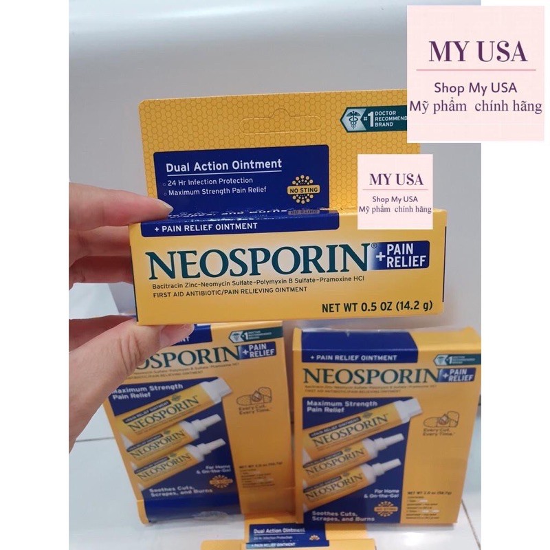 Kem Neosporin Effective Germ Kill Formula ❤️Kem mỡ kháng sinh trị bỏng đứt tay Neosporin Maximum Strength Pain Relief