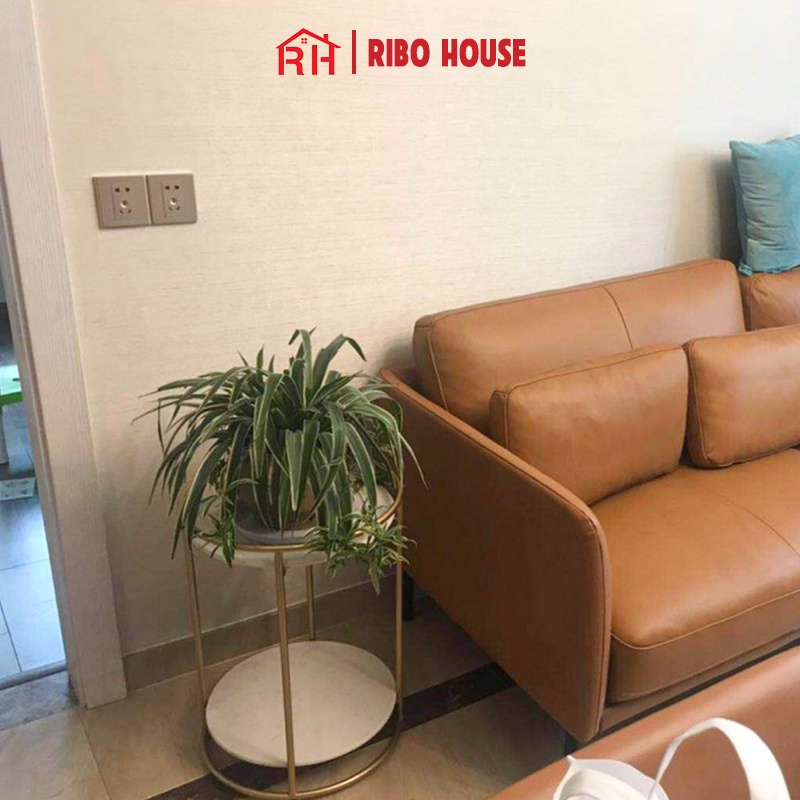 Bàn trà tròn sofa RIBO HOUSE mặt đá 2 tầng, bàn decor phòng khách ban công tiệm nails spa salong tóc mẫu 8 RIBO185