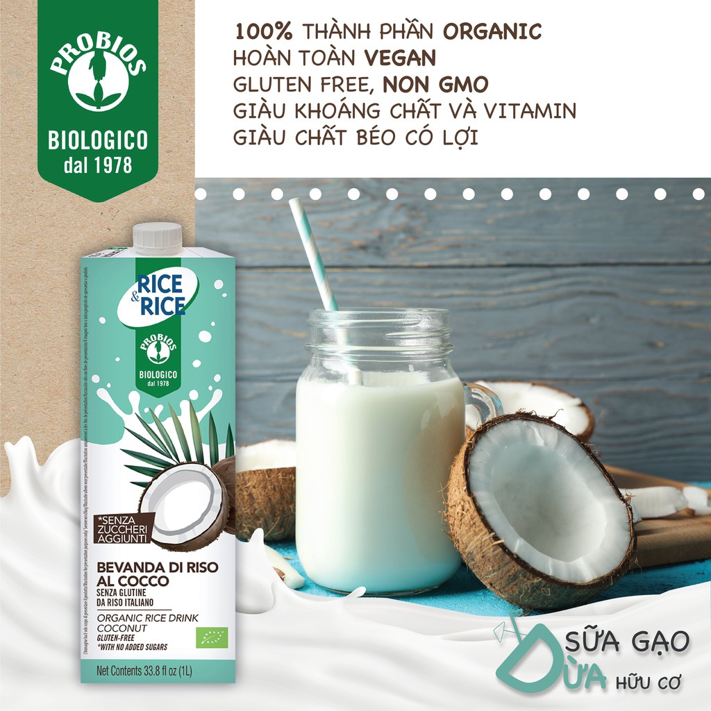 [PROBIOS] SỮA GẠO DỪA HỮU CƠ (1L) - Organic Rice Milk With Coconut