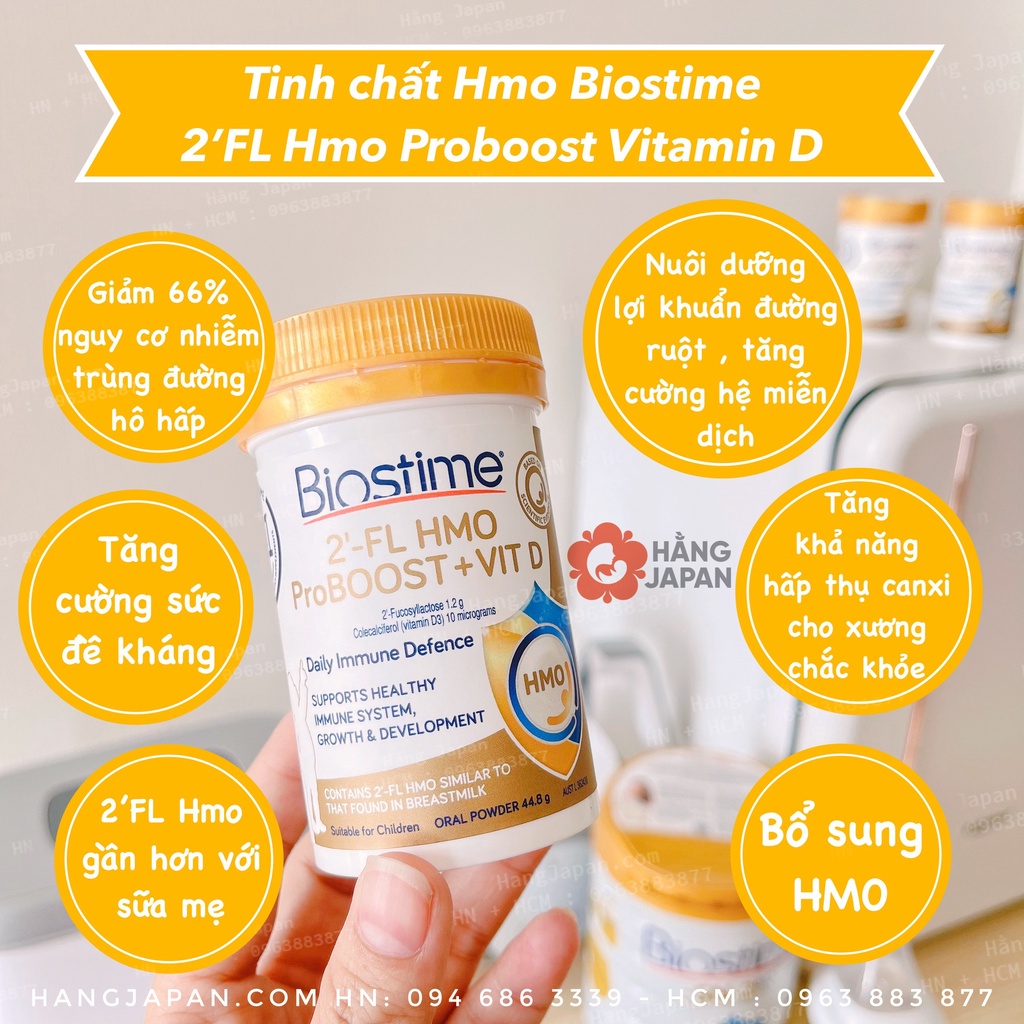 Tinh chất Hmo Biostime 2 FL Hmo Proboost Vitamin D, cải thiện biếng ăn