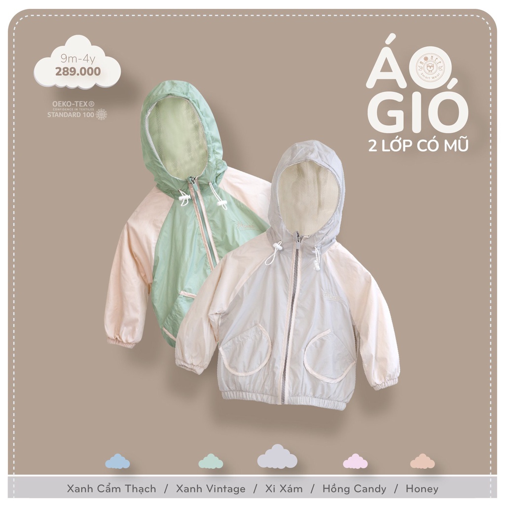 Áo gió 2 lớp có mũ HRNEE