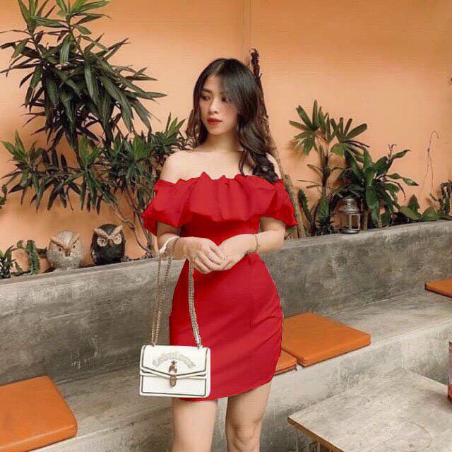 Đầm body hotgirl trễ vai xếp ly kèm mút + Ảnh thật | BigBuy360 - bigbuy360.vn