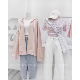 MIUM PASTEL HOODIE ZIP-PINK