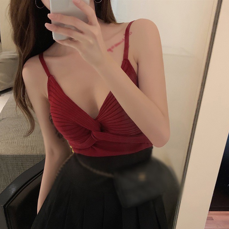 Áo hai dây dệt kim dáng ôm thời trang mùa hè quyến rũ cho nữ