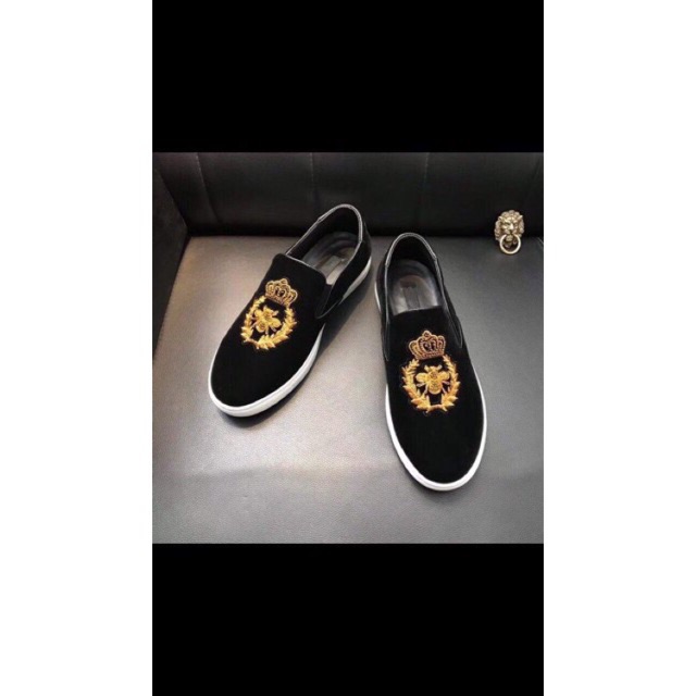 Giày lười - giày slipon nam thêu vương miện