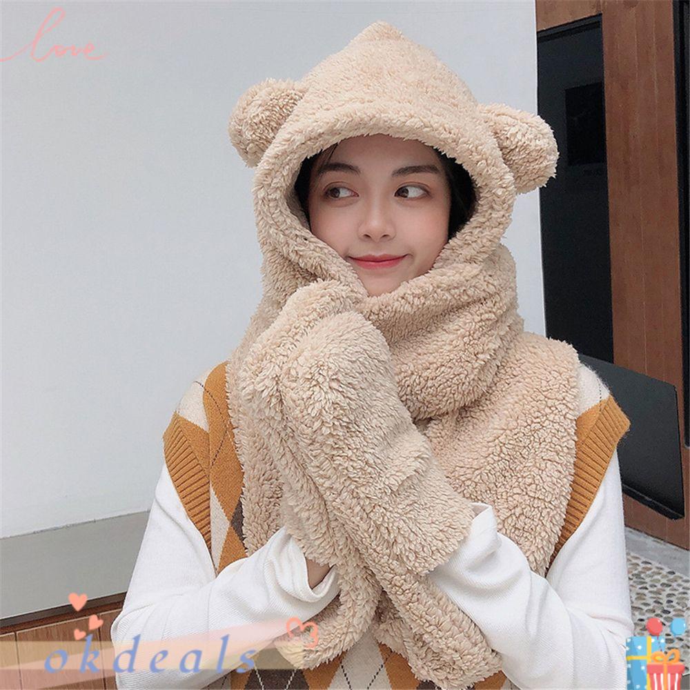 Mũ Beanie Vải Bông Hình Gấu Dễ Thương Cho Nữ