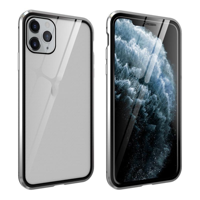 Ốp lưng hộp nắp lật hai mặt kính cường lực hít nam châm cho iphone11 11 Pro Max