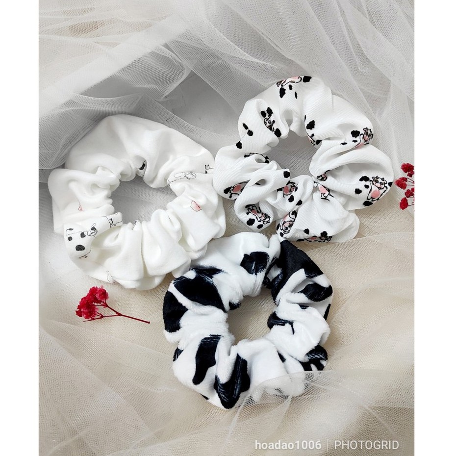 [Ảnh thật] Dây cột tóc vải Scrunchies bò sữa dễ thương