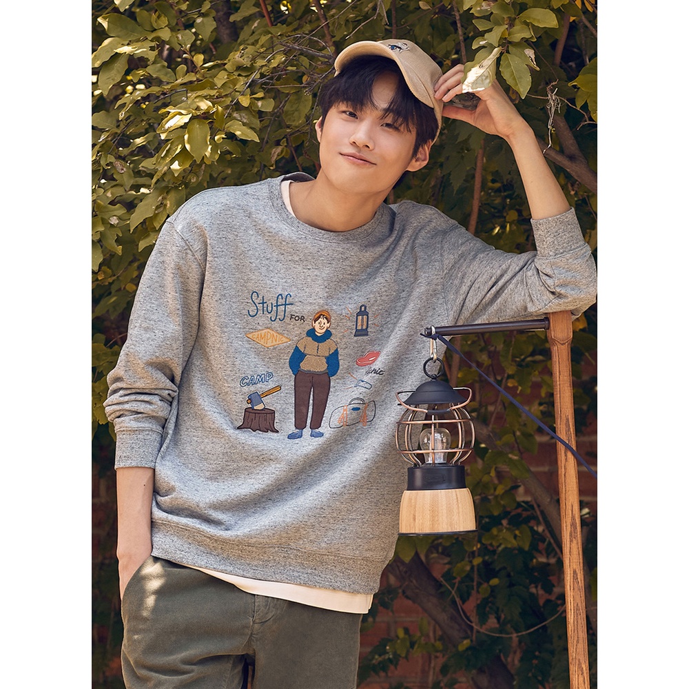 Áo sweater nỉ unisex tay dài cổ bo OLZEN Oliver in campnic Hàn Quốc - P:B