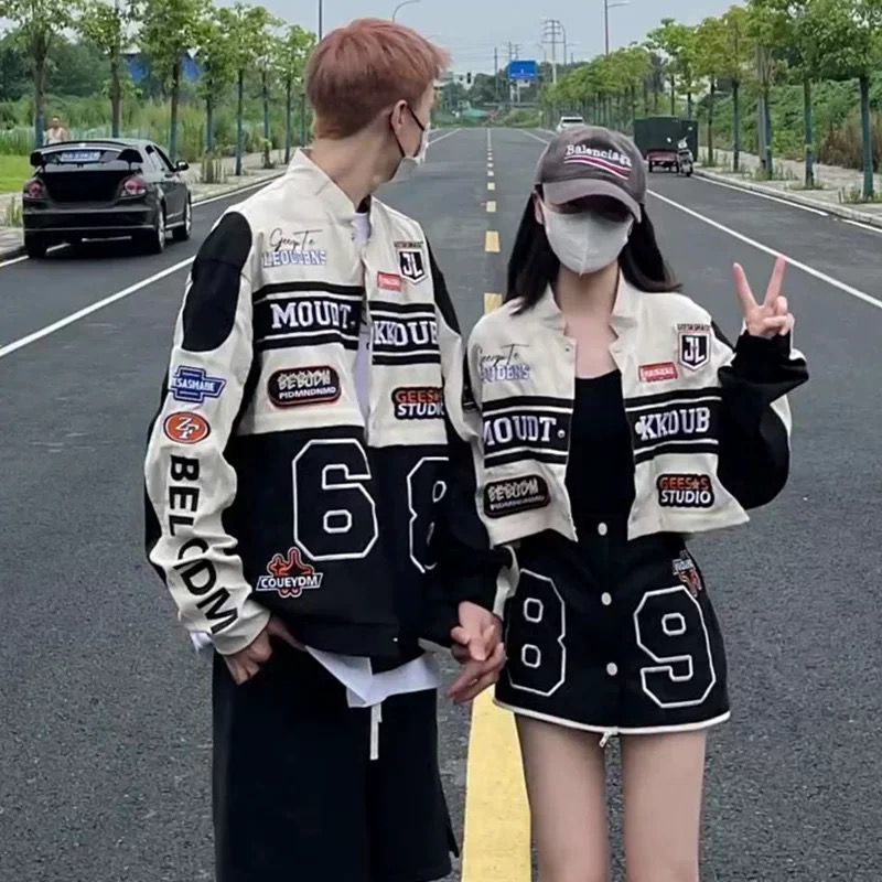 Jiashucheng Áo Khoác Bóng Chày Dáng Rộng Ngắn Thêu Họa Tiết Phong Cách Retro Mỹ Cho Nữ