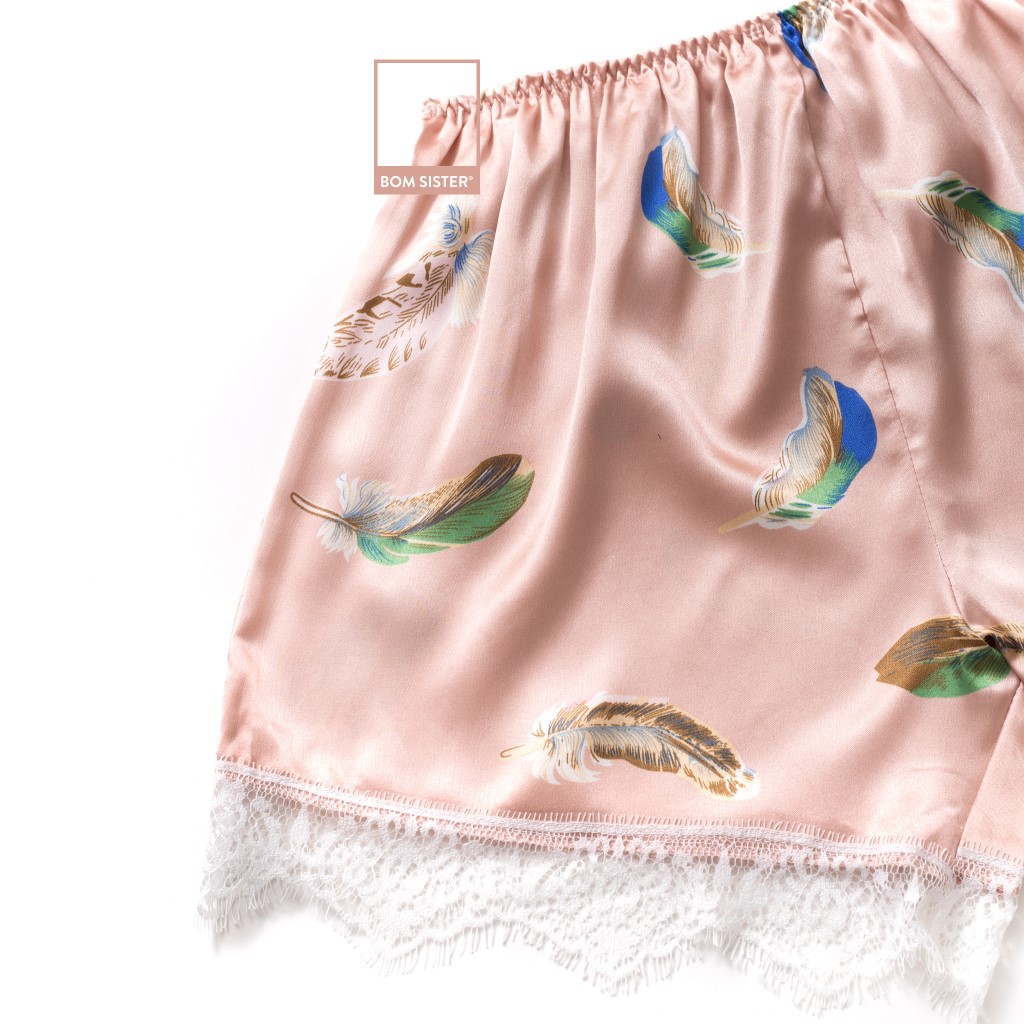 Quần đùi satin phối ren hoạ tiết dễ thương BOM SISTER QD257 | BigBuy360 - bigbuy360.vn