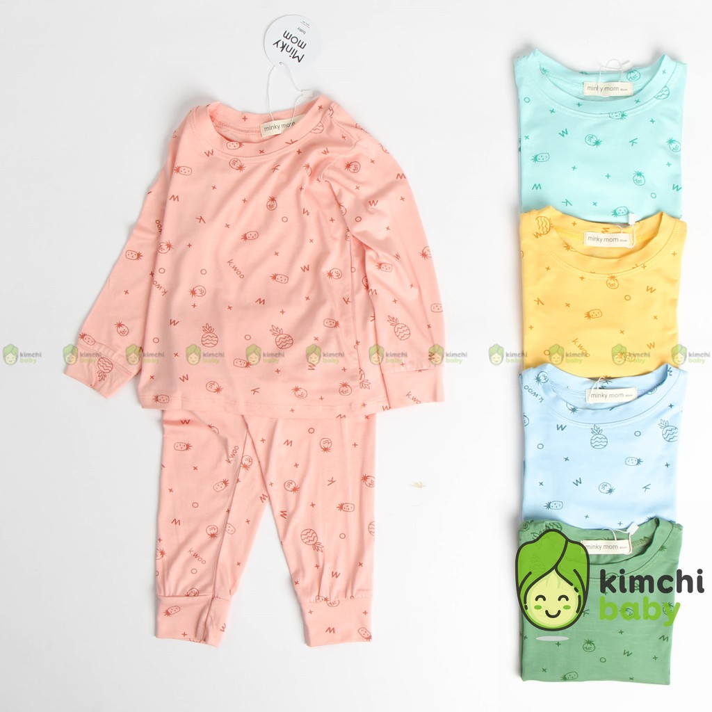 Bộ Dài Tay Cho Bé Gái, Bé Trai Minky Mom Vải Thun Lạnh Họa Tiết Trái Thơm, Bộ Quần Áo Trẻ Em Mặc Nhà MKM2141