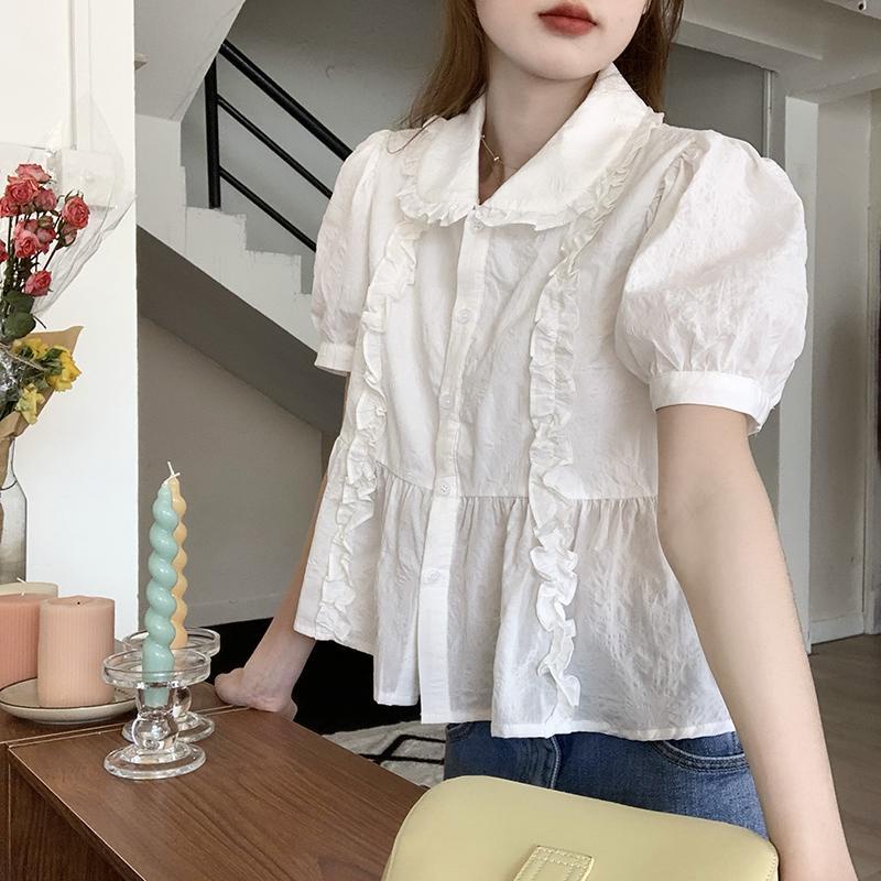 Áo nữ BH tay ngắn phối viền bèo thời trang Hàn Quốc