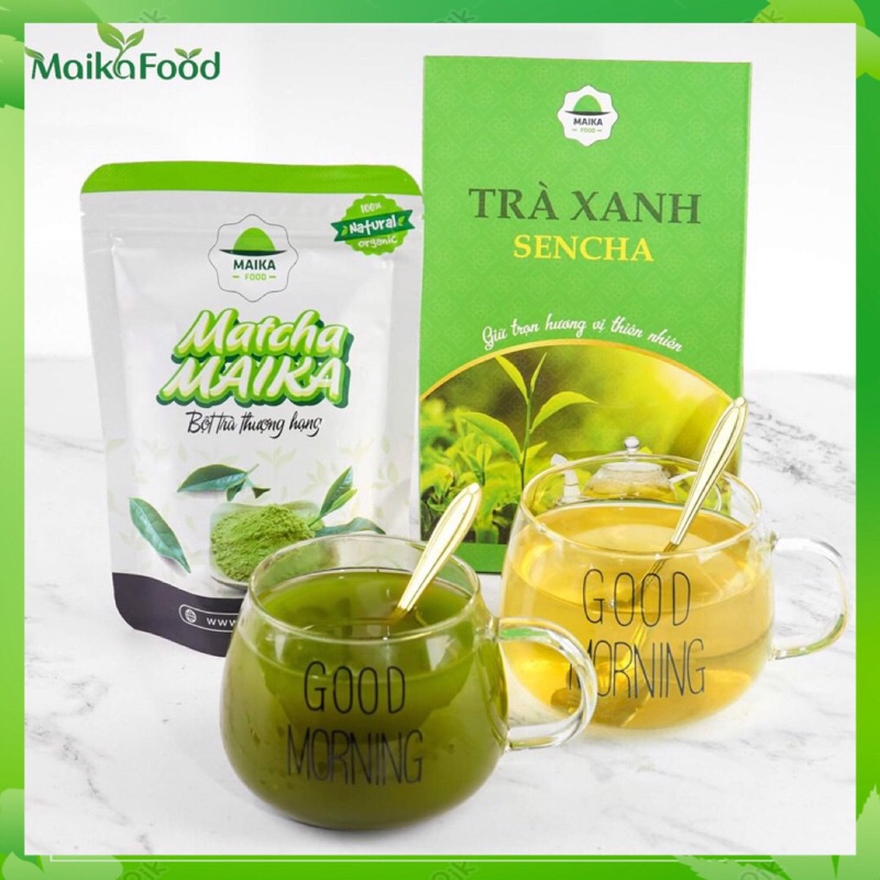 [Combo] 1 Gói Bột Matcha Trà Xanh Nguyên Chất 100gr Và 1 Hộp Trà Xanh Sencha 100gr Maika Food